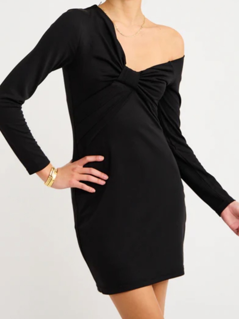 Acler Black One-Shoulder Twist-Detail Long Sleeve Dress